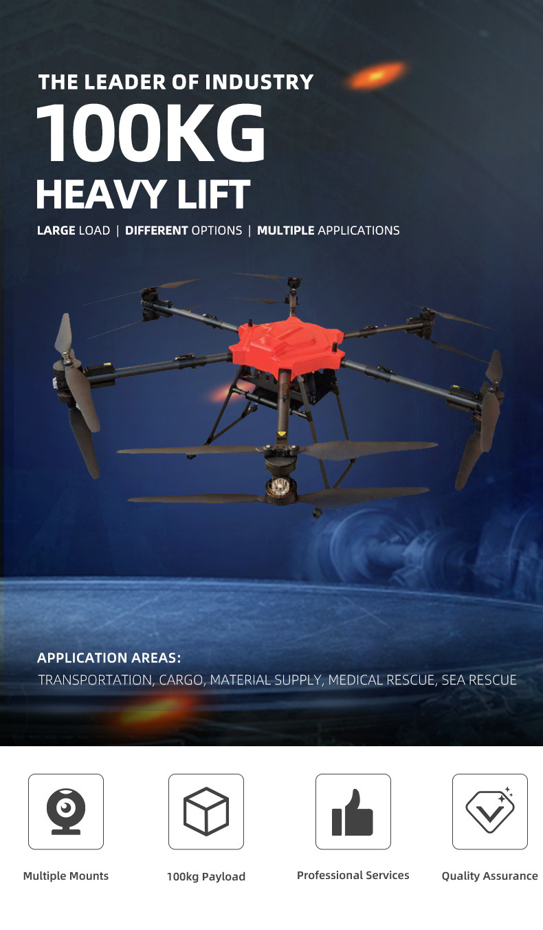 100kg Heavy Payload Industry Leader Dron Workhorse Delivery Drone with No Load 90 Minutes Long Endurance