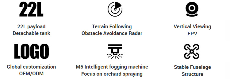 Plant Protection 22L Mist Hybird 4 Axis Uav Disinfection Convergent Centrifugal Nozzle Brushless Drone