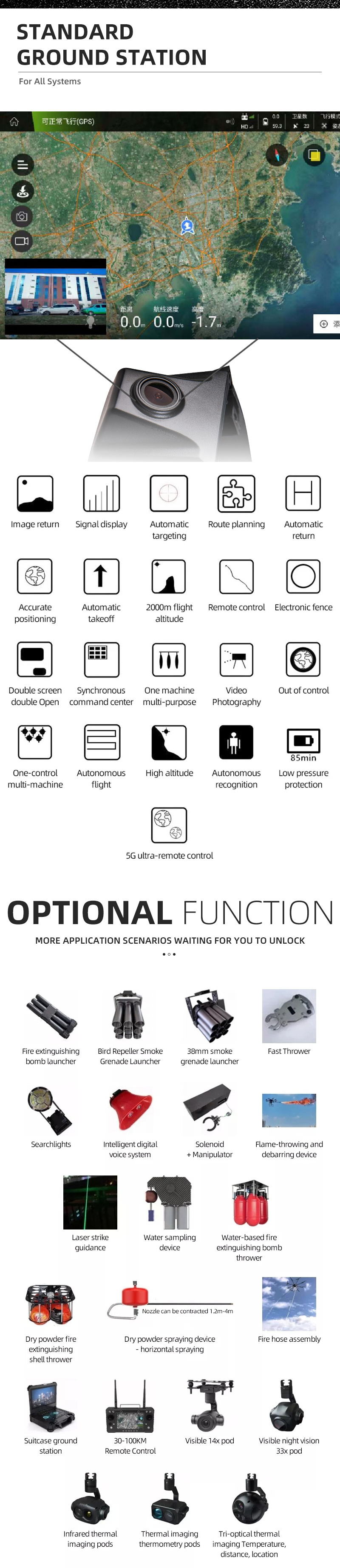 16 Channel Receiver Frequency Hopping Encrypted Remote Control 5.5 Inch IPS Display Transportation 30kg Payload Drone with 70 Minutes No Load Endurance