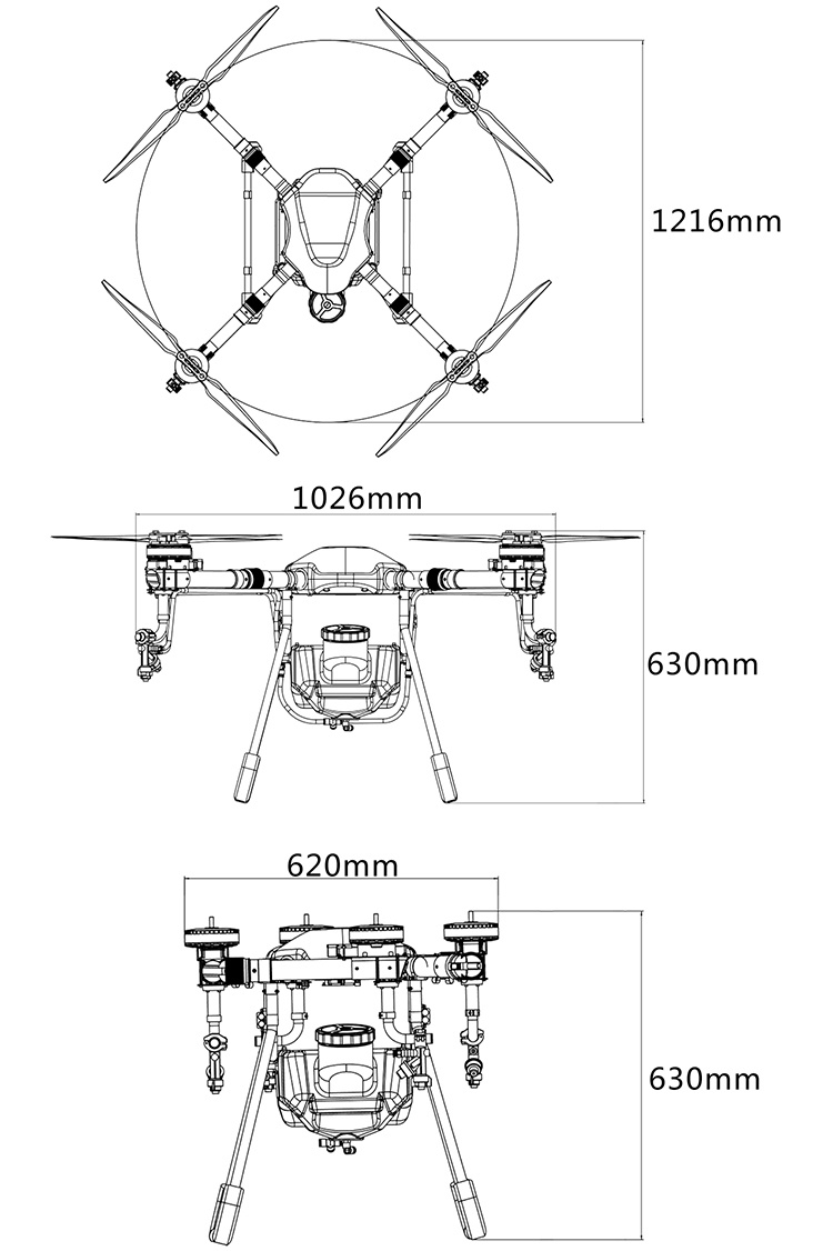 Folding Drone Spraying Frame for Agricultural Spraying with 10L Load 4 Axes Carbon Fiber Material